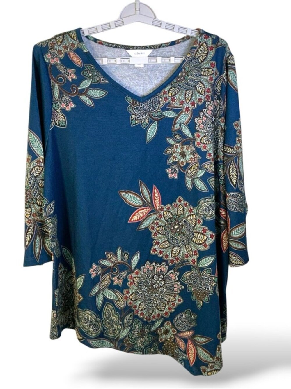 Banks Artistic Top Asymmetrical Tunic Boho V Neck 3/4 Sleeve Blue Women Plus 1X